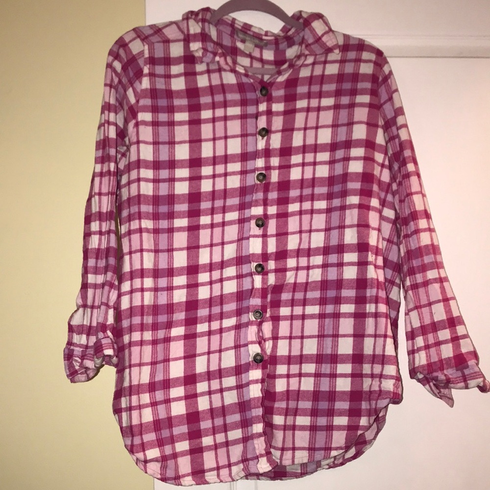 Woman Within plus size pink plaid Flannel